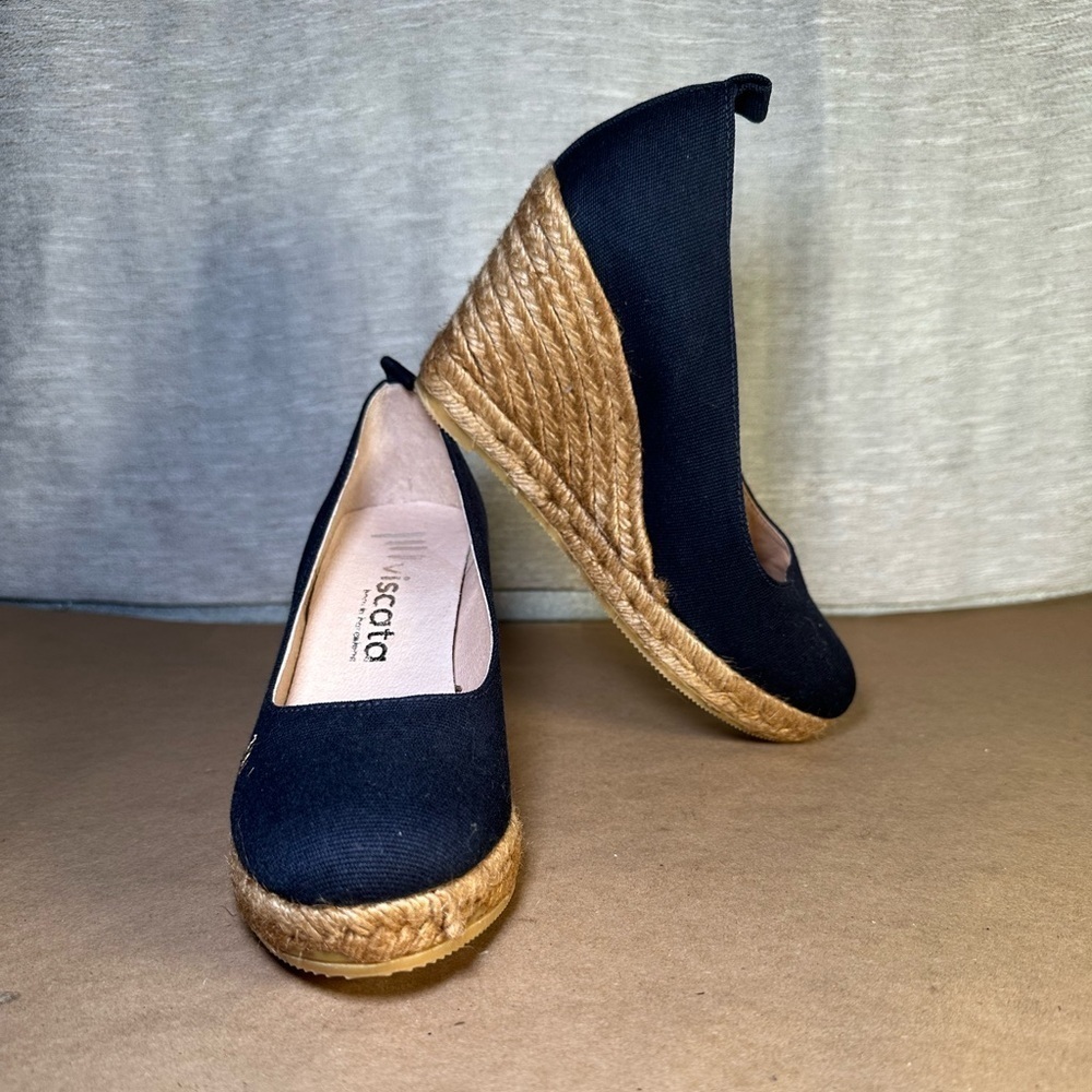 VISCATA Womens Navy Blue Canvas Espadrille Wedges Size 37 EU